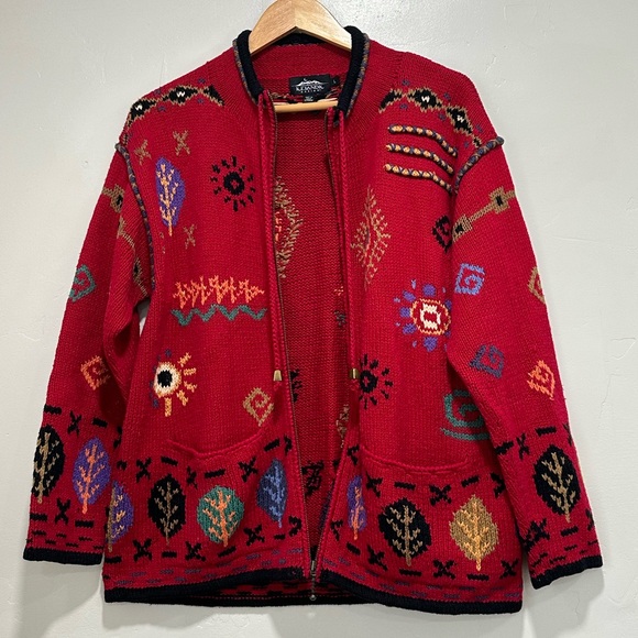 ICELANDIC Design Red 55% Hemp Cardigan Sweater Jacket Sz L - Picture 11 of 11